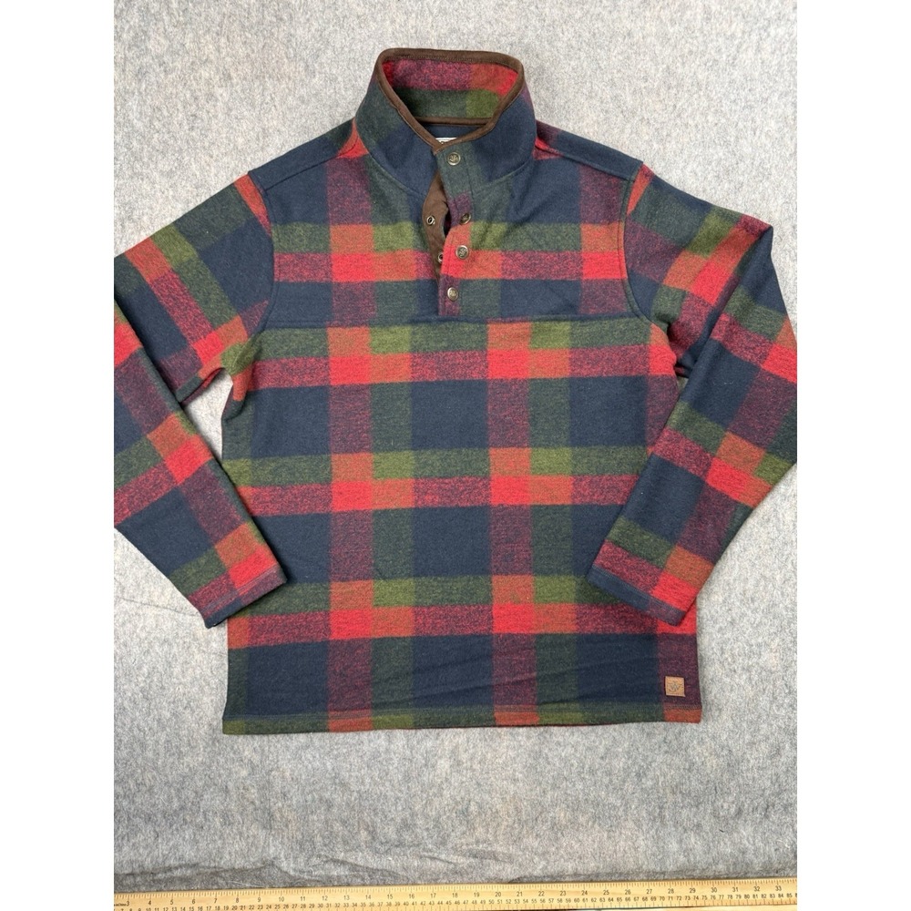 John Wayne Mens 1/4 Snap Pullover Flannel Red Green Plaid Thick Size‎ Medium